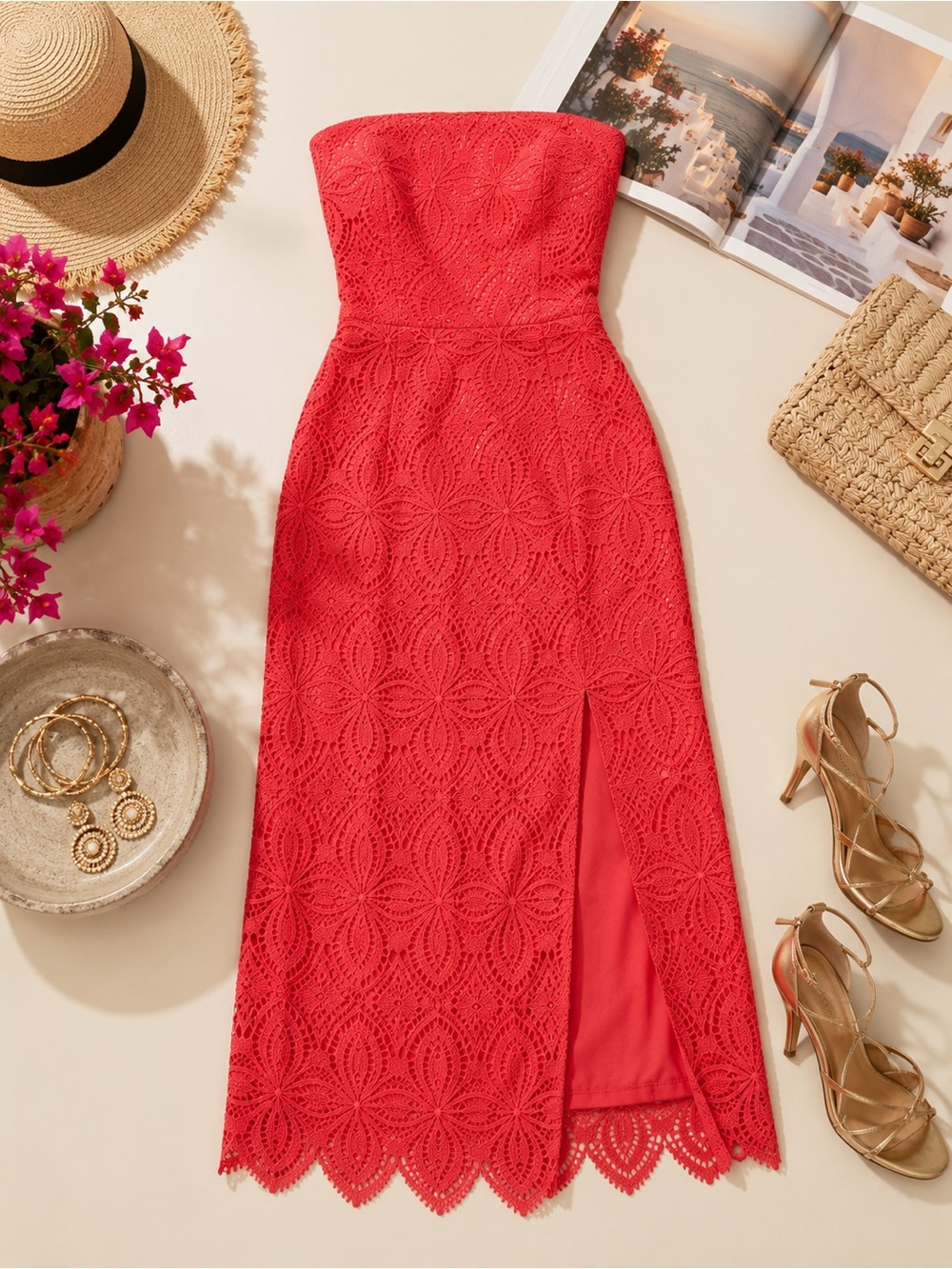 Trina Turk Stella 2 Strapless Lace Midi Dress Moroccan Sunset Size 8 NWT - Picture 5 of 10